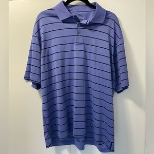 Purple men’s polo with black stripes